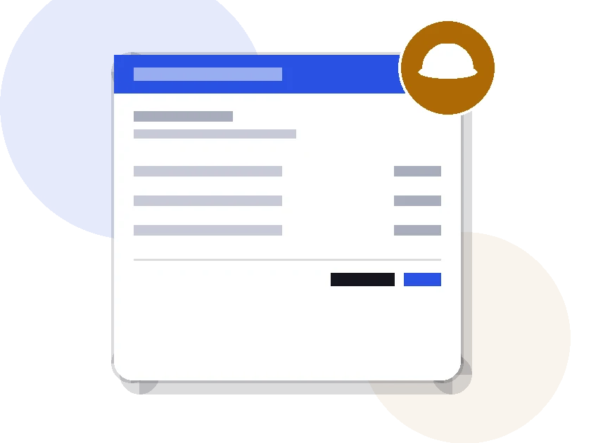 Illustration of a construction invoice document with a hard hat badge