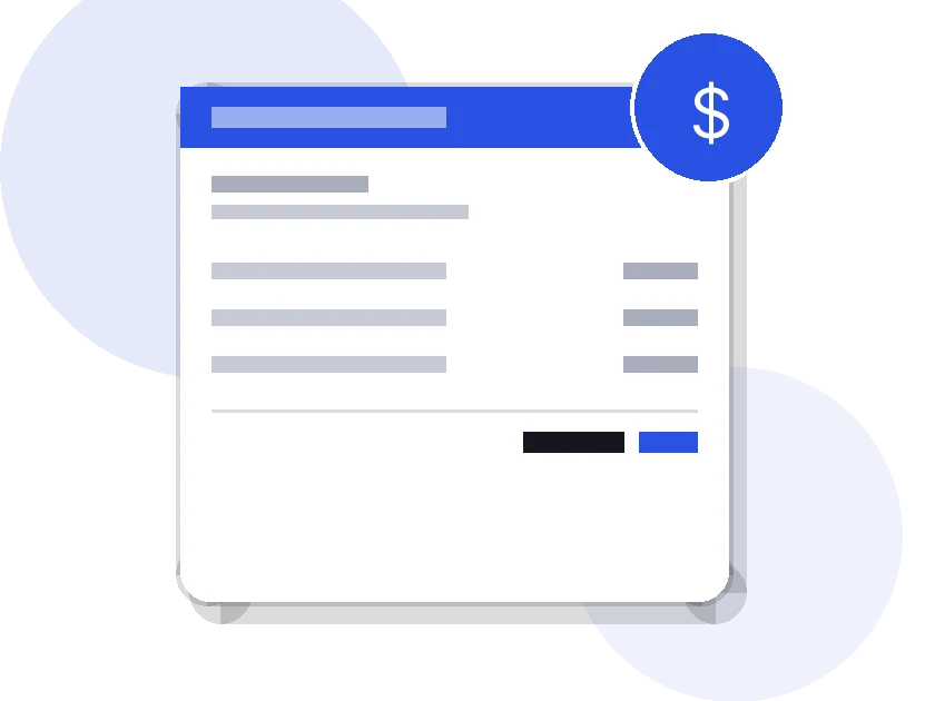 Illustration of an online invoice document with a dollar-sign badge