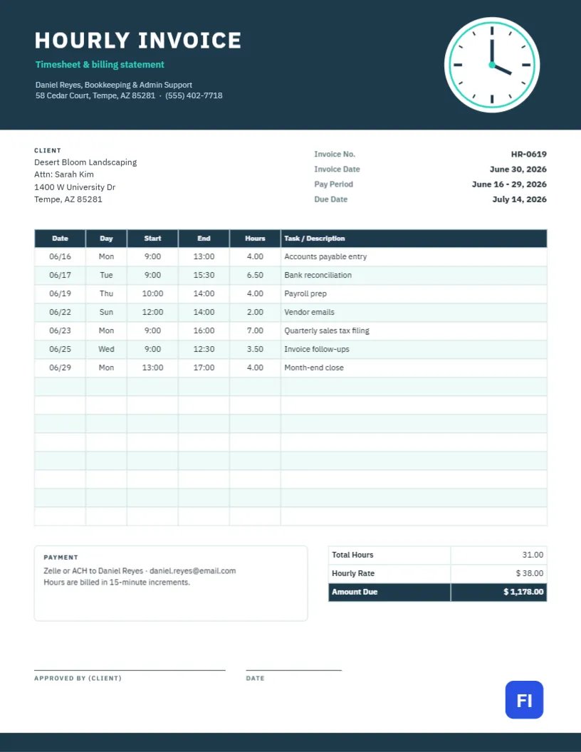 Hourly Timesheet Invoice Template