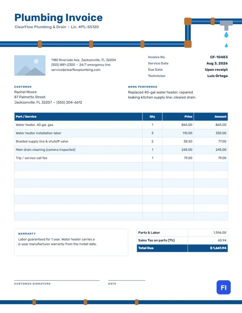 Plumbing Invoice Template