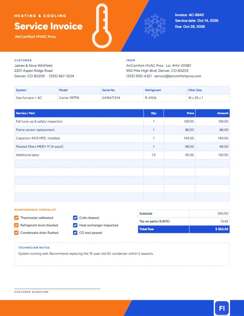HVAC Service Invoice Template