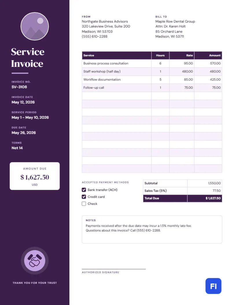 Plum Service Invoice Template