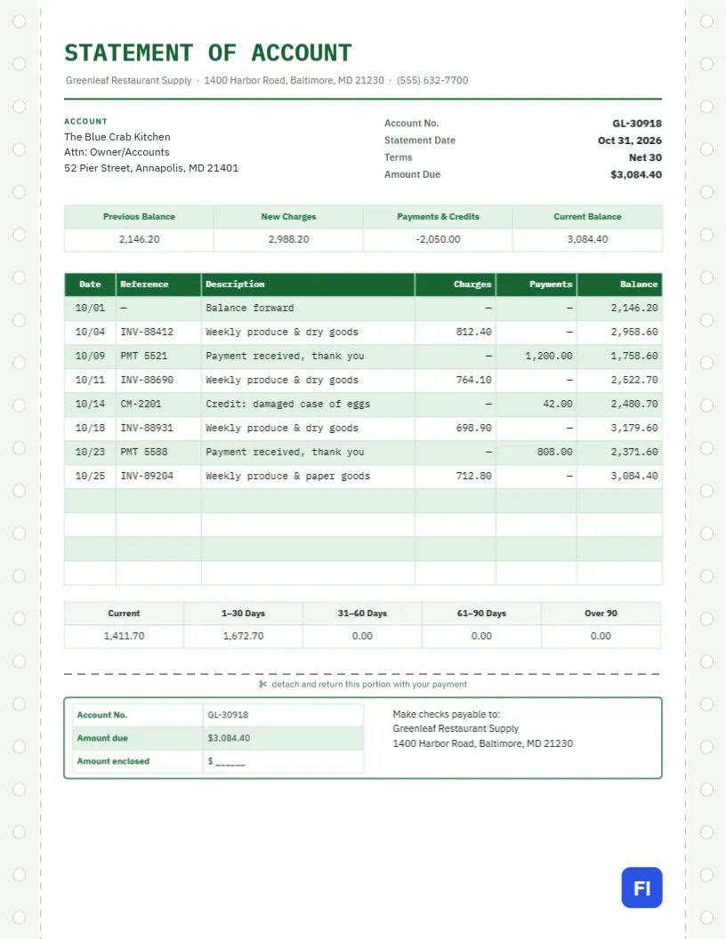 Statement of Account Template on Classic Green Bar Paper