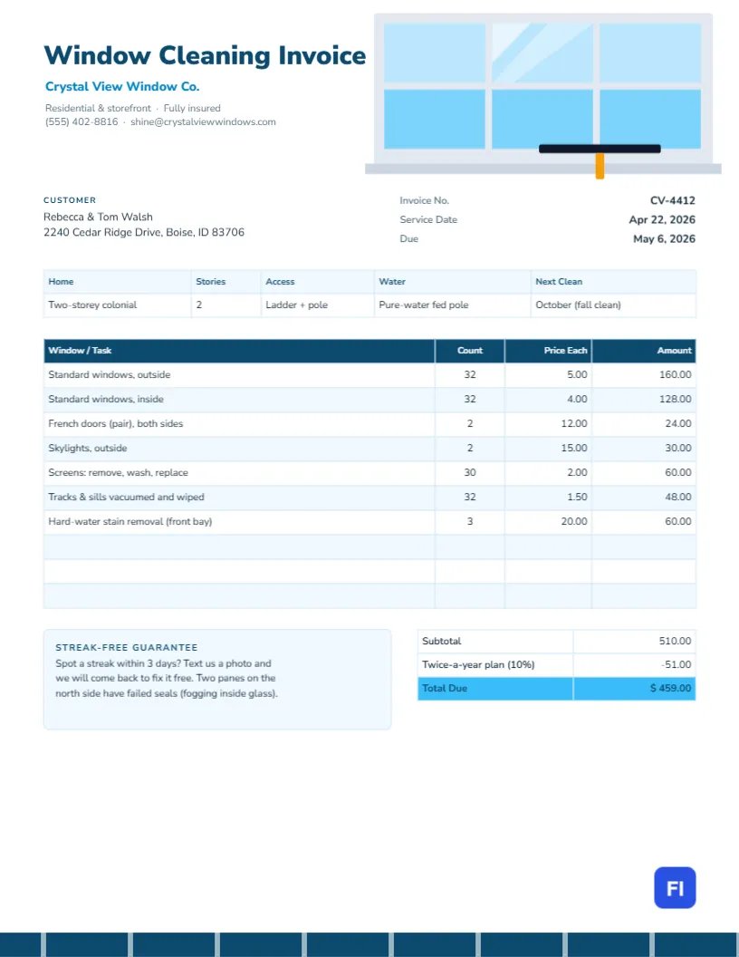 Window Cleaning Invoice Template Framed Like a Sparkling Window