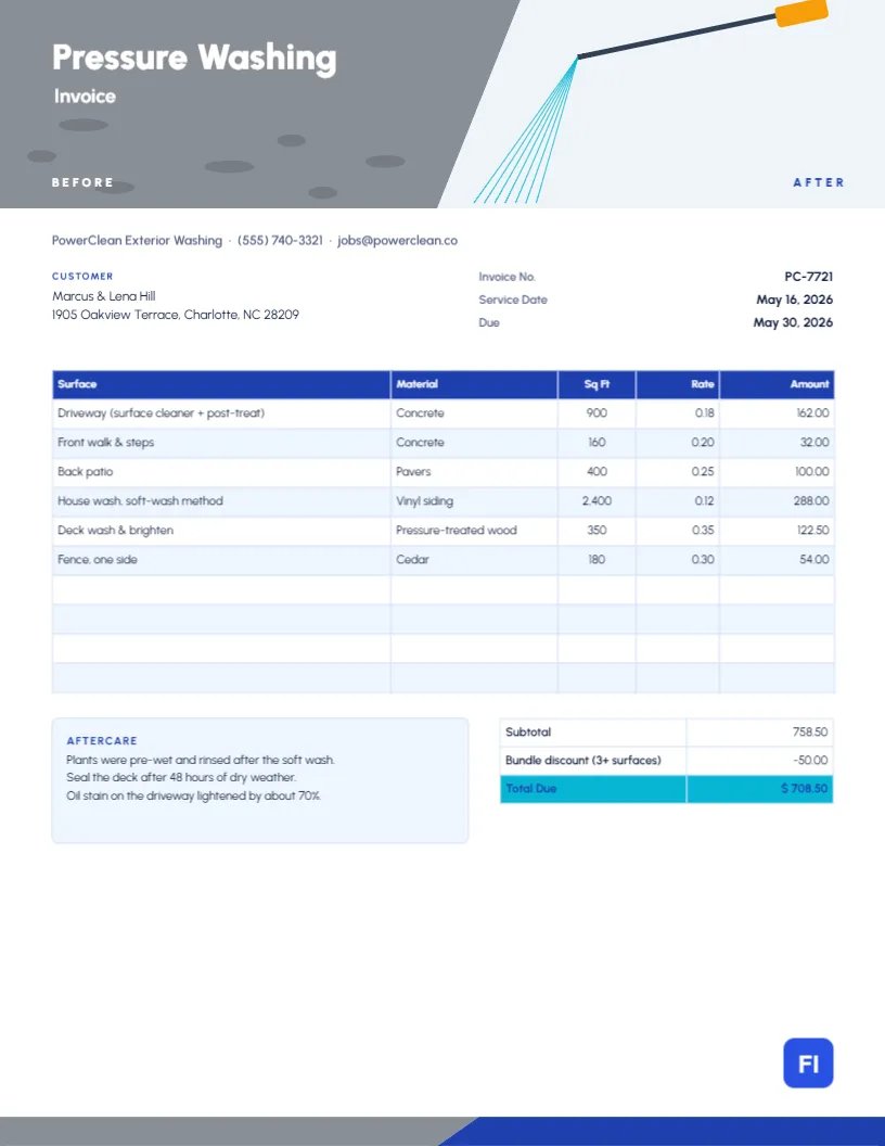 Pressure Washing Invoice Template with a Before-and-After Header