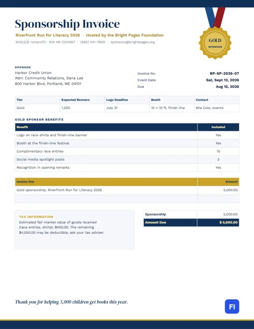 Event Sponsorship Invoice with a Gold Medal Tier Badge