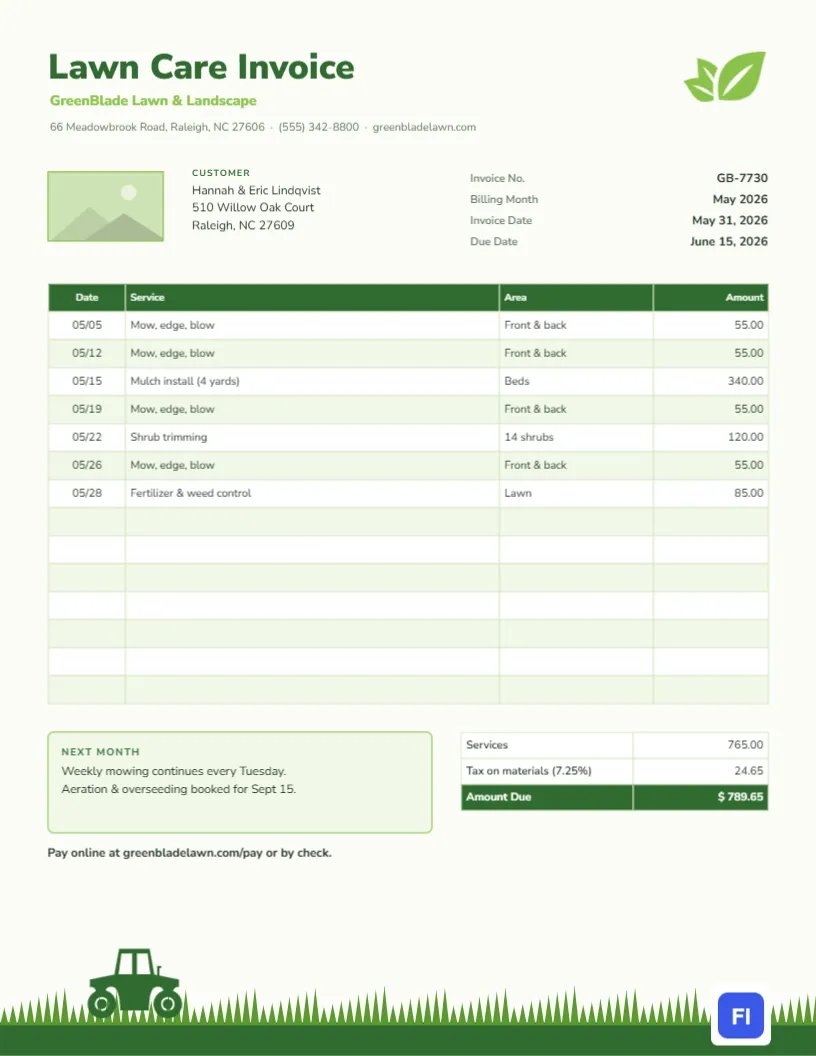 Lawn Care Invoice Template
