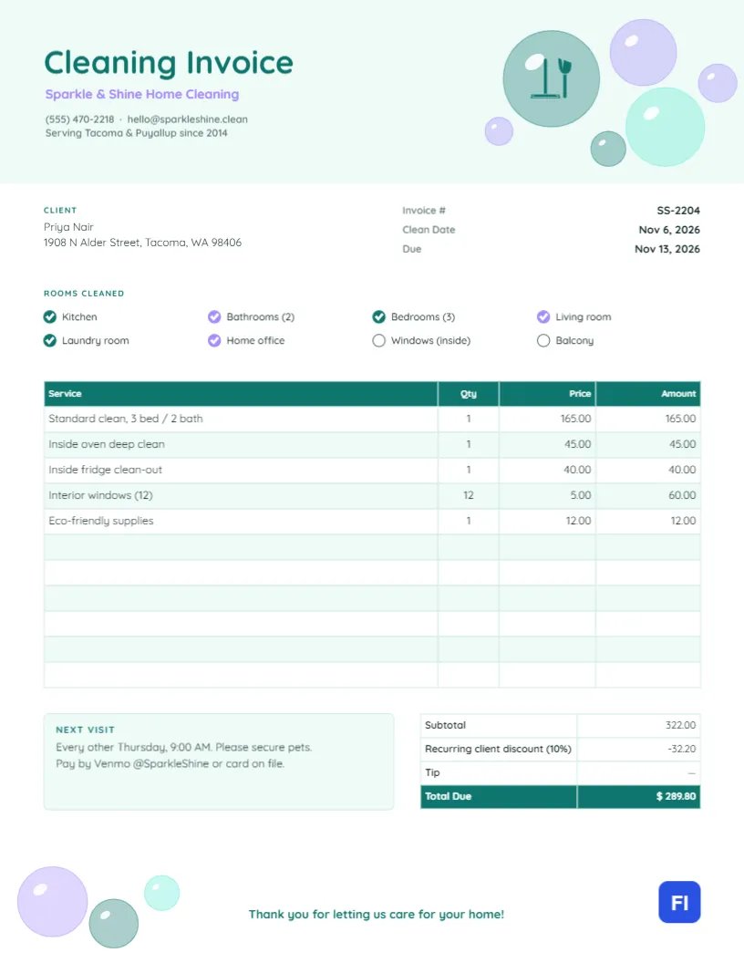 House Cleaning Invoice Template