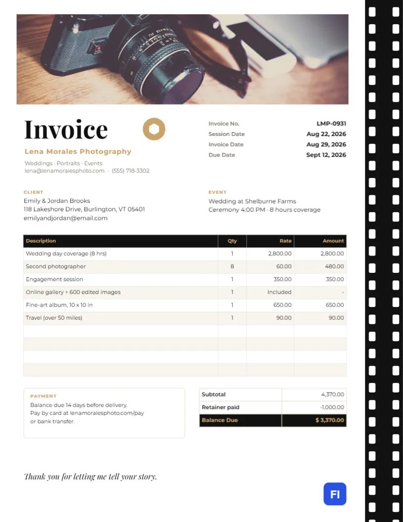 Photography Invoice Template