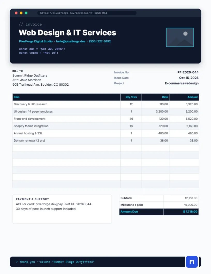 Web Design & IT Services Invoice Template