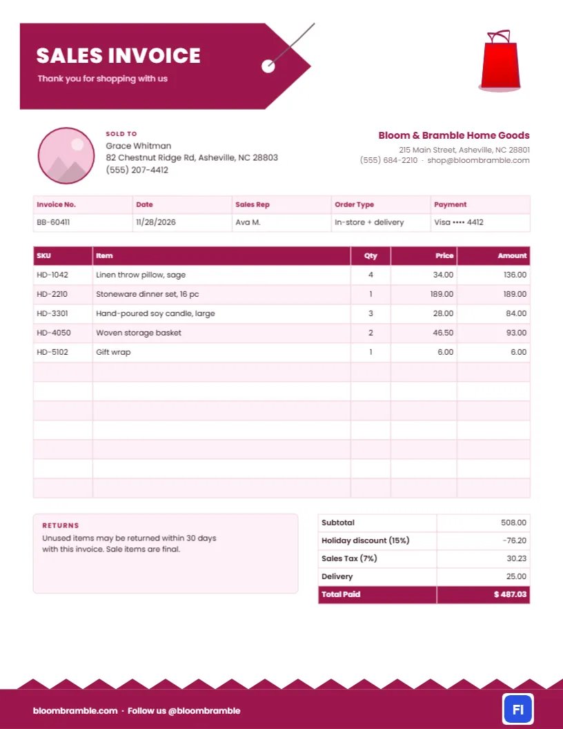 Retail Sales Invoice Template
