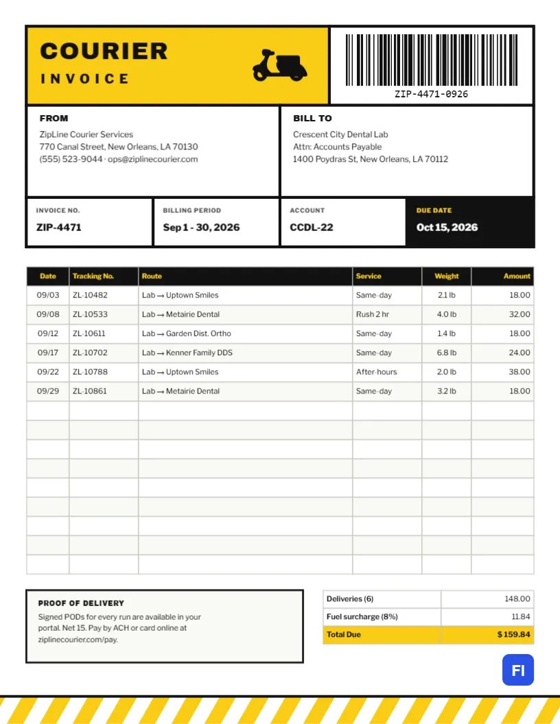 Courier & Delivery Invoice Styled Like a Shipping Label with a Barcode